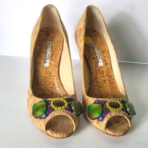 Oscar De LA Renta Cork peep toe heels size 37